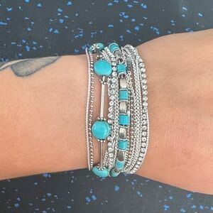 Silver and Turquoise Beaded Bracelet Set